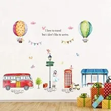 Cartoon car and Hot Air Balloons Kids Wall Stickers Wall Decals Peel and Stick Removable Wall Stickers for Kids Nursery Bedroom Living Room