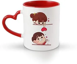 iKraft Heart Handle Coffee Mugs, Sharing Love - Printed Design, Recommended Gift for Boyfriend, Girlfriend and Valentine Occasion – 325 ml