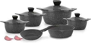 Master granite set 14 pieces (pot 18-20 - 24-28 - frying pan 24 - tray 26 + 4 silicone holders) Color: Gray - Model: Wave