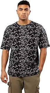 Ravin Mens Elbow-Sleeves Cotton Black & Grey Camouflage Tee Modern