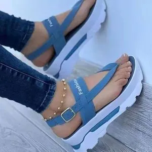 Fashion Ladies Fashion Sandals Platform Wedge Casual Slippers - Light Blue