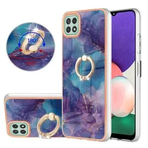 Galaxy A22 5G Case, Pattern Hybrid Hard Back Transparent TPU Bumper Case Cover With Ring Holder For Samsung Galaxy A22 5G