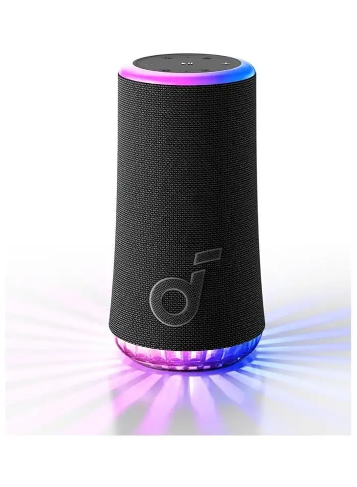 مكبر صوت محمول Soundcore Glow مع صوت 30 وات 360 درجة، وضوء مشع متزامن، وتشغيل 18 ساعة، ومعادل صوت قابل للتخصيص وعرض الضوء، وIP67 مقاوم للماء باللون الأسود