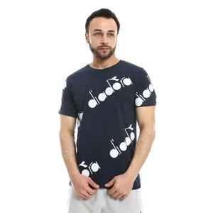 Diadora Men Cotton Printed  T-Shirt - Navy