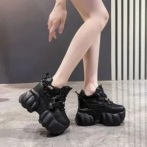 Fashion (Black)Fashion Women Pink Black 10CM Thick Sole Casual Ladies Vulcanized Shoes Sport High Platform Sneaker Woman Chain Chunky Sneakers ACU