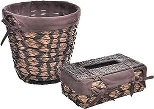 Generic Wicker Large Round Deep Handmade Basket Containing Tissue Box Lined With Fabric Made Of High Quality Material And Add More Elegance For Home Set Of 2 Pieces - Brown