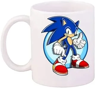 كوب قهوة/شاي سيراميك مطبوع على الوجهين من RKN Design Sonic The Hedgehog سعة 11 أونصة باللون الأبيض