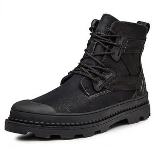 Fashion Men's Big Size Leather Platform Outdoor Martin Boots-Black