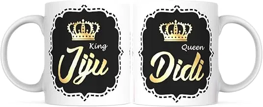 PUREZENTO King Queen JIJU DIDI Best Black Design Ceramic Coffee Mug/Milk Mug(Pack of 2)