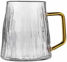 Tea,Coffee and Cold Drinks Glass Mug With Large Yellow Handle -400ml- Conical Shape