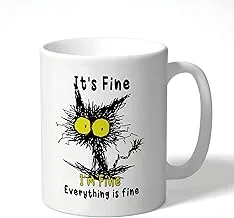 Crazy Cat Mug Its Fine I'm Fine Everything is fine Cat Joke Coloured Mug Cup Gift Birthday Work Office Christmas Tea Coffee CMUG207