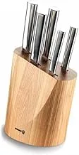 KORKMAZ Pro Chef A501 6-Piece Knife Block Set Stainless Steel X30Cr13 Blades 18/10 Satin Finish Handles Beech Wood Block