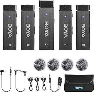 BOYA BY-W4 Mini Portable, Omnidirectional Sound Collection Wireless Microphone, Pin Mic, Wireless Lavalier Microphone, 4 Channels, Instant Connection, 7 Hours, Super Long Life, 2 or 4 People