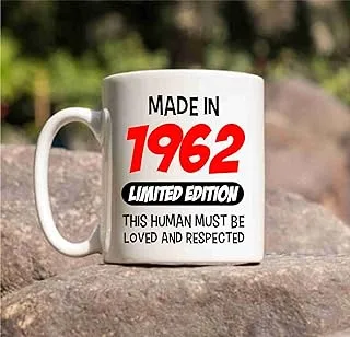 Partyzon Ceramic Made in 1962 Printed Birthday Age Related Mug White, Gift for Father Mother, 350 Ml