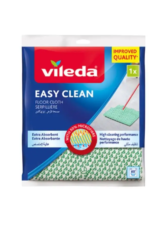 Vileda Easy Clean Floor Cloth, Microfiber, Absorbent, Durable, Stick to Floor Wiper, Hygienically Fresh For Longer, 1 Pc Green/White 60x50cm