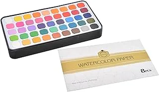 High Quality Water Color Set Of 45 Colors With (8 Watercolor Paper, 2B Drawin Pencil, 3 Brushes, Dual Tip Outliner, Brush Pen, Sponge And Sharpener) For Artists - Multi Color