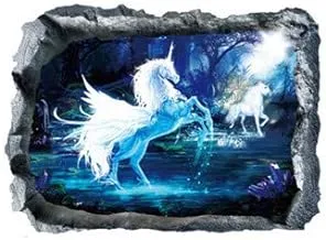 3D Wall Stickers Mural Decals Magic Unicorn Three Generations Removed Sticker Bedroom Living Room Decoration Home Wall 50X70Cm, 2724677439236