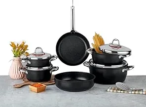 Saflon Round Trend Line Titanium Cookware Set 10-Pieces, Black