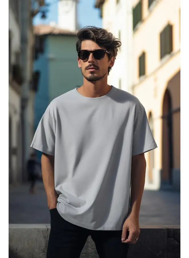 trendyol Gray Men's Basic  Crew Neck Oversize/Wide Cut Short Sleeve T-Shirt