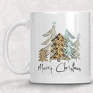 JASOODL Merry Christmas Mug, Leopard Trees Coffee Cup Secret Santa Gift, Stocking Stuffer 11oz