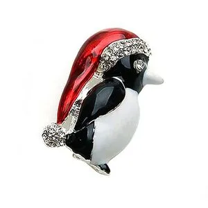 Fashion Rhinestone Creative Penguin Hat Brooch Pin Jewelry-