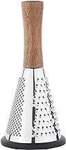 Cone Cheese Grater with Handle - Stainless Steel Triple Function Wood Handle Parmesan Shaver Non-Slip Rubber Bottom Hand Held Multifunction Vegetables Cheese Grater with container(S: 7.7