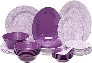 Pure Granite Mix Melamine Round Dinner 38 -Pieces Set, Purple