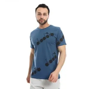 Diadora Men Cotton Printed  T-Shirt - Light Navy