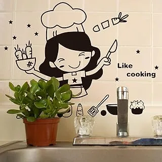 Removable Cute Chef Cut Vegetables Kitchen Restaurant Wall Sticker Cartoon Refrigerator Sticker