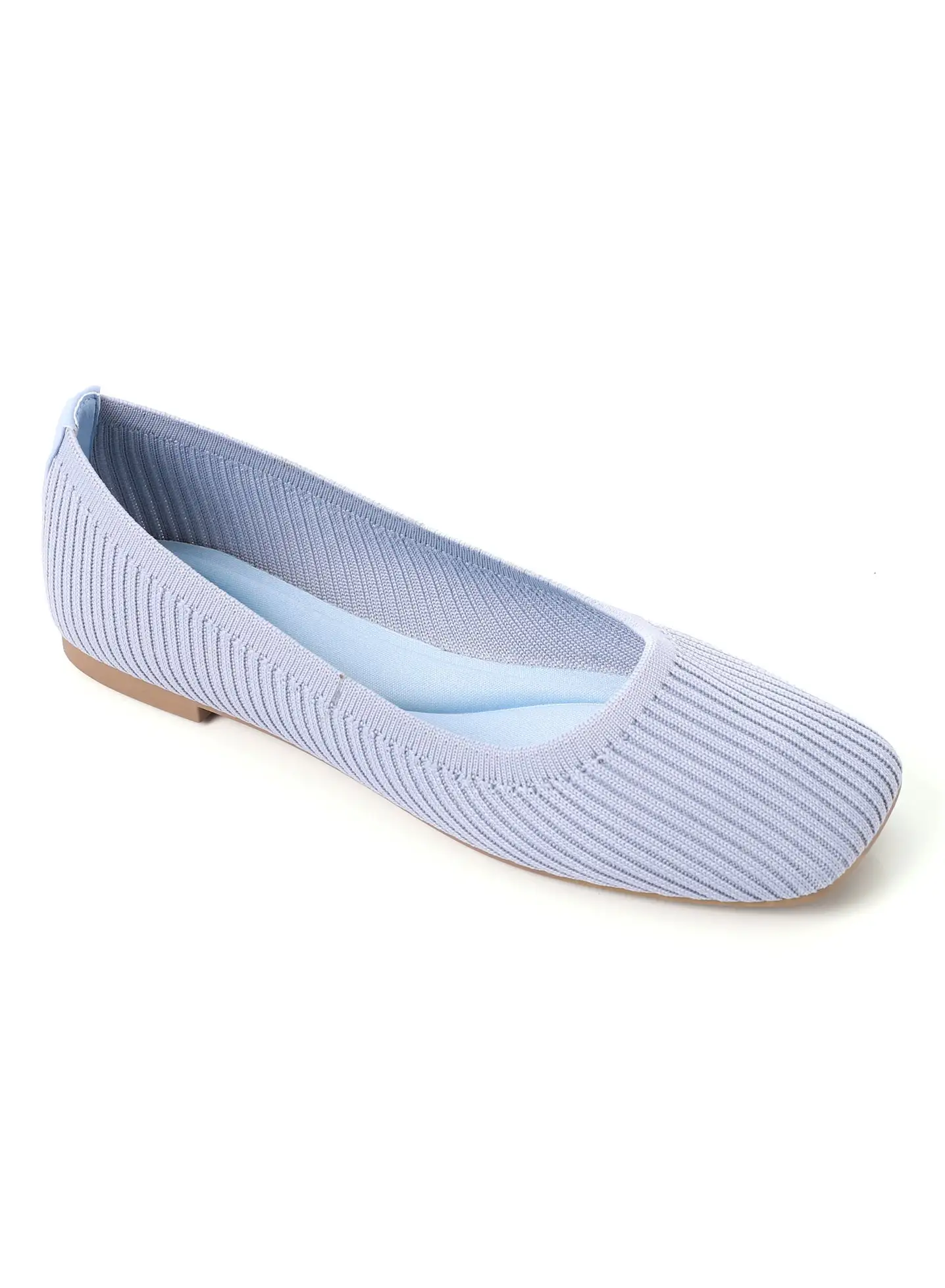 DejaVu Slip On Ribbed Semi-Square Toecap Sky Blue Flats