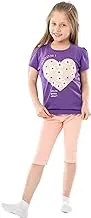 Jockey M M Cotton Set Of 2 Pieces Half Sleeves T-Shirt&Short Printed Hearts For Girls-Purple&Simon-2 Years