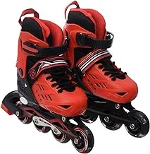 Comfortable Adjustable LED Front Wheel Roller Skates Outdoor Indoor Inline Skates for Beginners Kids Teens Size 28-32 - Black Red