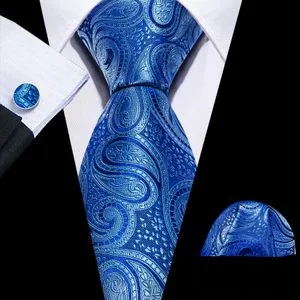 Fashion Silk Men Tie Royal Blue Dark Blue Navy Solid Paisley Striped Plaid Necktie Handkerchief Cufflinks Barry. Wang