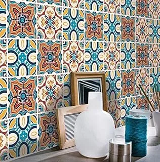 6PCS Mediterranean Style Tile Sticker Simple European Free Mosaic Vintage Flower Wall Sticker Living Room Bedroom Bathroom Decoration -X