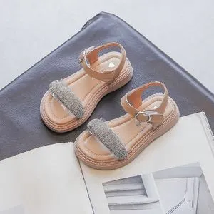 Fashion Girls Sandals Kids Fashion Summer Princess Sequined Children Princess Shoes For Party Wedding Shows Beautiful Simple Brown