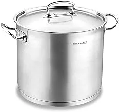 Korkmaz Stainless Steel Stockpot with Lid and Handles, Silver 15 Quart Silver A1167