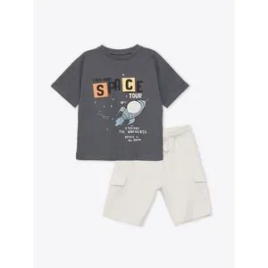 LC Waikiki Crew Neck Printed Baby Boy T-Shirt And Shorts 2-Pack Set