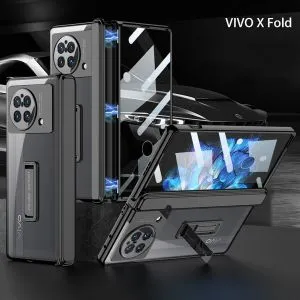 Vivo X Fold Hinge Protection Case,with Built-in Screen Protector And Kickstand Luxury Electroplating Transparent Protective Case For Vivo X Fold