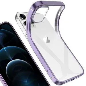 IPhone 12 Pro Case, Lightweight Transparent Crystal Soft TPU Square Plating Bumper Case Cover For IPhone 12 Pro Purple