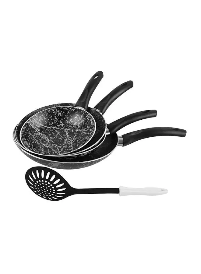 Grandi Cook Marble Fry Pan Set + Kitchen Tool (May Vary) Black