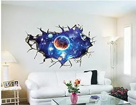 3D Broken Wall Space Planet Stereo Wall Sticker