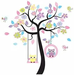 Swing Owl Tree Wall Decal Tree Branch & Leaves Wall Decal Sticker, 2724626235711