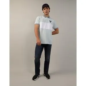 American Eagle Colorblock Logo Flex Pique Polo Shirt.