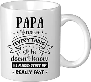 RNFENQS Papa Knows Everything Coffee Mug 11 OZ, Father's Day Birthday Christmas Daddy Gifts for Dad from Daughter Son Wife, Tea Cup White