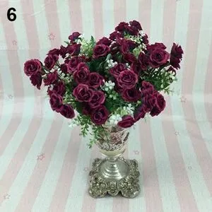 1 Bouquet 5 Branches 15 Heads Artificial Rose-Wine Red