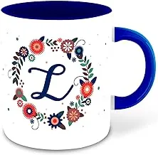 Whats Your Kick® - Letter L Name Initial Alphabet Inspiration Printed Blue Inner Color Ceramic Coffee Mug and Tea Mug - Birthday | Anniversary (Multi 12)