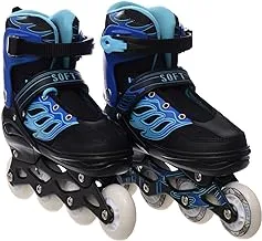 Comfortable Adjustable LED Front Wheel Roller Skates Outdoor Indoor Inline Skates for Beginners Kids Teens Size 36-39 - Black Blue