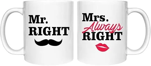 Mr. Right & Mrs. Always Right Coffee Mugs Matching Couple Valentine's Gift Mr. White 15 Oz. / Mrs. White 15 Oz.