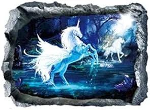 3D Wall Stickers Mural Decals Magic Unicorn Three Generations Removed Sticker Bedroom Living Room Decoration Home Wall 50X70Cm, 2724633874118