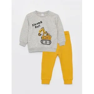 LC Waikiki Crew Neck Printed Long Sleeve Baby Boy Sweatshirt And Sweatpants 2-Pack Set